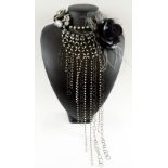 ERICKSON BEAMON BIB NECKLACE, adorned with roses, glass beads, rhinestones and faux pearls.