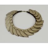 ROMAN REEF COLLAR NECKLACE adorned with leather metallic leaves and faux pearls c.1980s, L. 41.