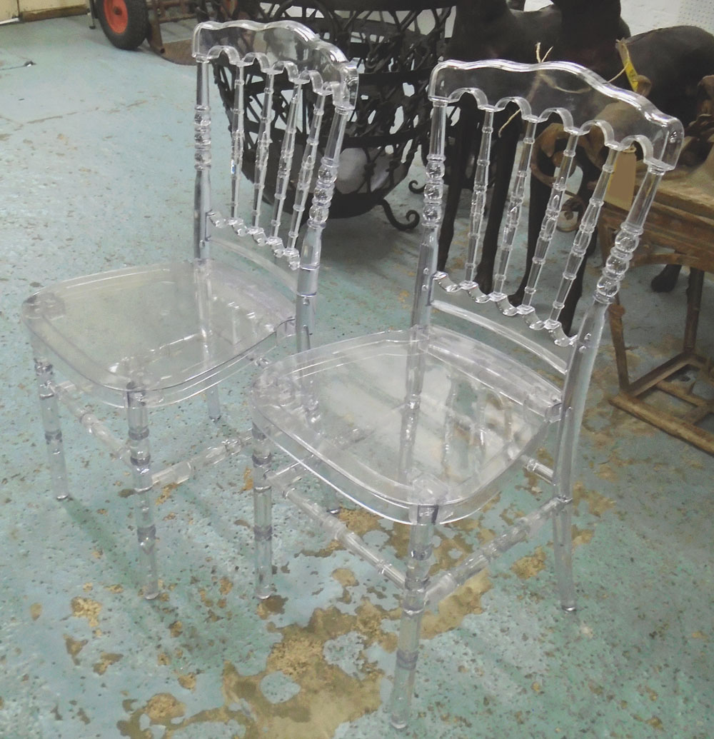 CHAIRS, a set of four, Victorian style, clear acrylic, 40cm W.