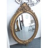 WALL MIRROR, French style, gilt effect, oval frame,