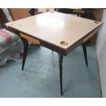 RUHLMAN STYLE GAMING TABLE, French, with drawer to each side, on shaped supports,