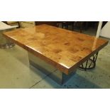 DINING TABLE, Art Deco style mirrored base with maple top extending 120cm W x 280cm L.
