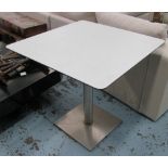 DINING TABLE, of small proportions, with cream top, on metal column support,