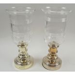 RALPH LAUREN HURRICANE LAMPS, a pair, silver plated and etched glass, 41cm H x 19cm.