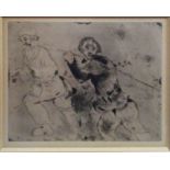 MARC CHAGALL (Russian-French, 1887-1985), 'Men Hauling', original etching, 1948,