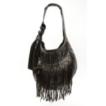 JIMMY CHOO FRINGE HOBO BAG, brown soft leather, light tone tone hardware,