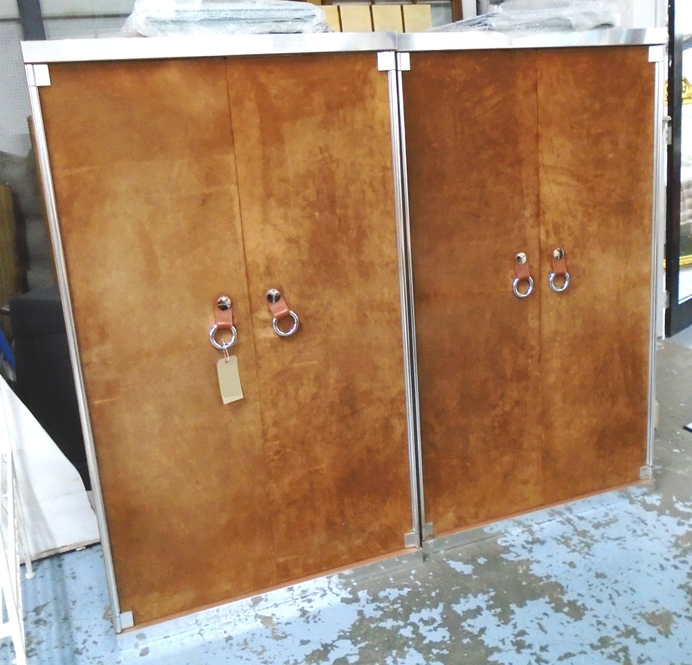 GUCCI STYLE WARDROBES, a pair, stell and calf skin, 100cm W x 171cm H x 45cm D.