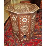 MOORISH TABLE, Moorish hardwood and mother of pearl and bone inlaid, octagonal with arcaded base,