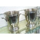 CHAMPAGNE COOLERS, a pair, in plated metal, 25cm diam x 30cm H.