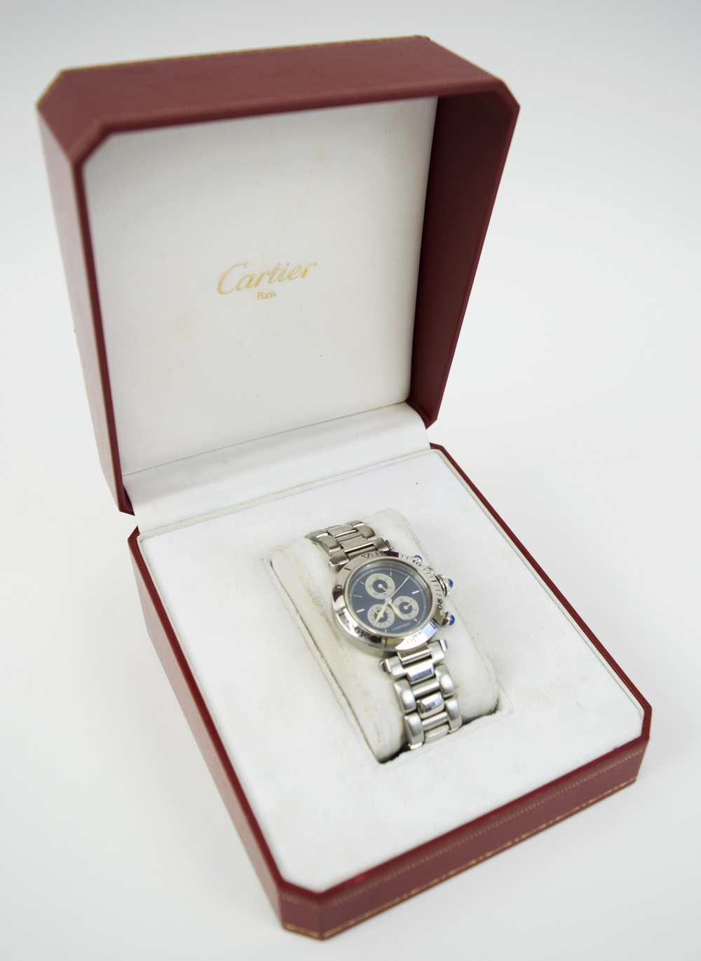 PASHA DE CARTIER, chronography wristwatch 'R30956', stainless case, screw down cap, gabouchon stem,