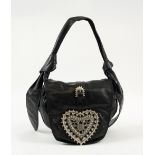 GIVENCHY SHOULDER BAG, black leather with a metal hearth decoration on the flap,