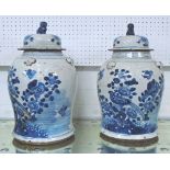 LIDDED TEMPLE JARS, a pair, Chinese blue and white, 45cm H.