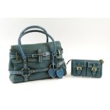 LUELLA GISELE BAG, turquoise leather with contrast stitching, bronze hardware, cream lining,