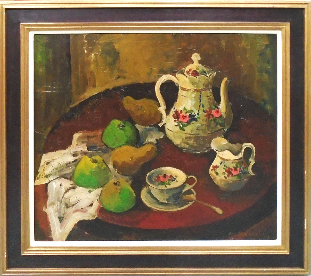 20TH CENTURY DUTCH SCHOOL, 'Still Life with Coffee Pot', circa 1950, 74cm x 62cm, framed.