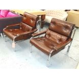 ARMCHAIRS, a pair, by 'Pieff' 1970's chestnut brown leather upholstered and chromed framed, 84cm W.