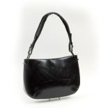 GUCCI SHOULDER BAG, black leather with leather and fabric shoulder strap, fabric lining,