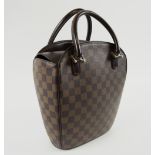 LOUIS VUITTON DAMIER EBENE IPANEMA HANDBAG, with orange suede lining, gold hardware and top handles,