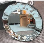 WALL MIRROR, with bevelled angled panels to edge, 80cm W.