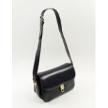 CÉLINE VINTAGE SHOULDER BAG, blue leather with gold tone hardware,