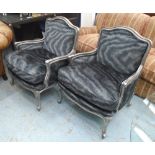 ARMCHAIRS, a pair, in slate fabric, on French style silver painted frame, 72cm W.