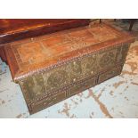 ZANZIBAR CHEST, 19th century Colonnial teak and brass mounted with rising lid,