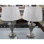 TABLE LAMPS, a pair, in chromed metal, with shades, 65cm H.