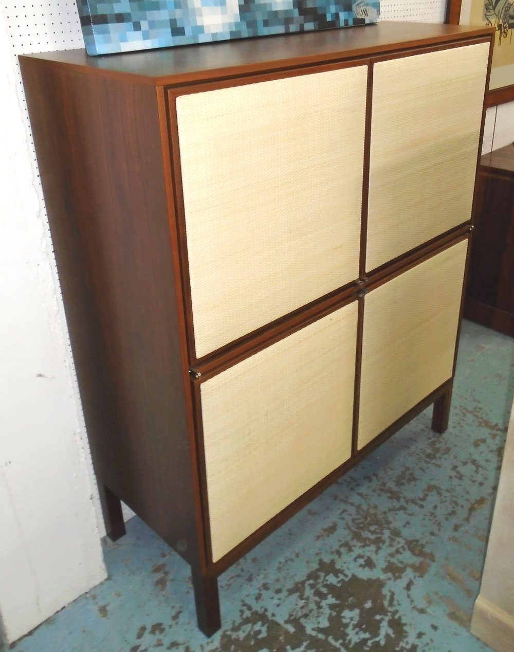 SIDE CABINET, Italian, with woven finish doors, 150cm W x 141cm H x 50cm D.