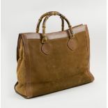 GUCCI VINTAGE TOTE BAG, suede with leather trims and bottom, bamboo handles, suede interior,