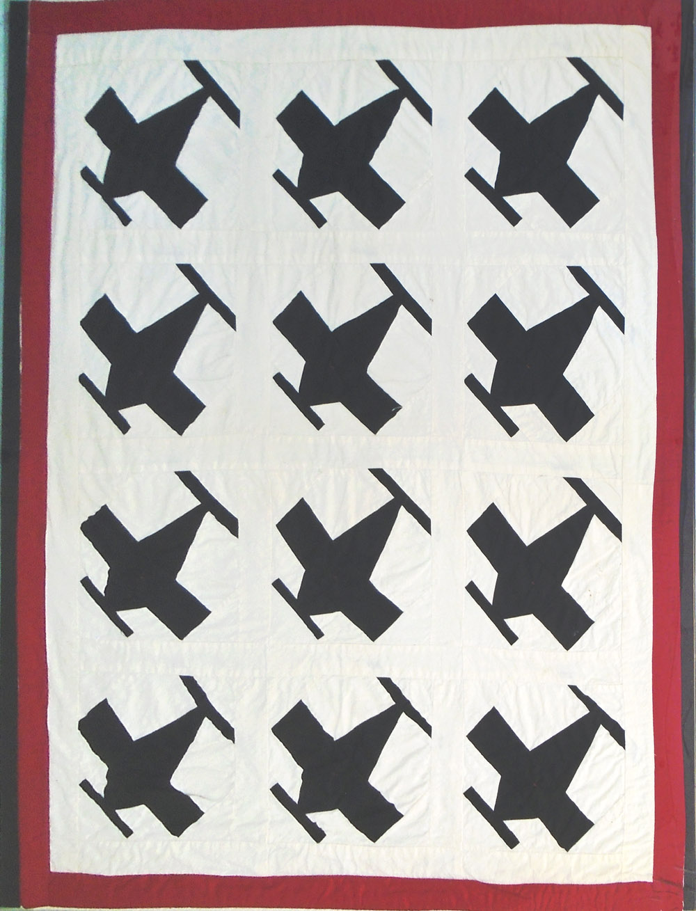 STEPHEN BLUMRICH (1941-2015), airplane design textile, mounted and framed, 100cm H x 82cm.