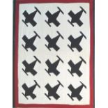 STEPHEN BLUMRICH (1941-2015), airplane design textile, mounted and framed, 100cm H x 82cm.