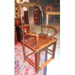 ARMCHAIRS, a pair, late 19th century Chinese provincial lacquered elm with shaped back, 61cm W.