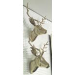 WALL ORNAMENTS, a pair, of stags heads in chromed metal finish, 47cm H.