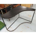 SIDE TABLE, Grand piano form shaped wood, with lower tier, in distressed metal frame,