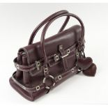 LUELLA GISELE BAG, burgundy leather with white contrast stitching, silver tone hardware,