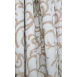 CURTAINS, a pair, in cream and beige fabric lined and interlined each gathered 174cm W x 291cm drop.