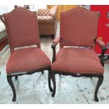 DINING CHAIRS, a set of ten, including two armchairs in patterned chenille.