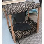 PET BED, bespoke, four poster, in faux zebra style fabric, 77cm x 52cm x 85cm H.