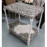 PET BED, bespoke, four poster, in faux leopard style fabric, 77cm x 52cm x 85cm H.