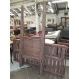 FOUR POSTER ASIAN SINGLE BED, 2ft 6in, in hardwood with canopy (with faults, all dowels broken).