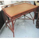 DESK, in bamboo with three drawers below rattan top with gallery, 105cm x 59cm x 83cm H.