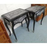 HALL TABLES, a pair, in a contemporary silver and lacquer boulle style finish, with drawer,