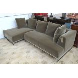 CORNER SOFA, B&B Italia in two units, in velvet with polished metal, 140cm x 245cm x 66cm H.