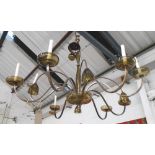 CHANDELIER, by Richard Taylor Designs with bronzed coloured branches and glass stem and shades,