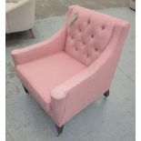 ARMCHAIR, pink with buttoned back, 68cm x 92cm H x 78cm.