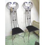 TALL BACKED CHAIRS, a pair, metal, of Mackintosh influence, blue, 158cm H x 48cm W x 42cm D.