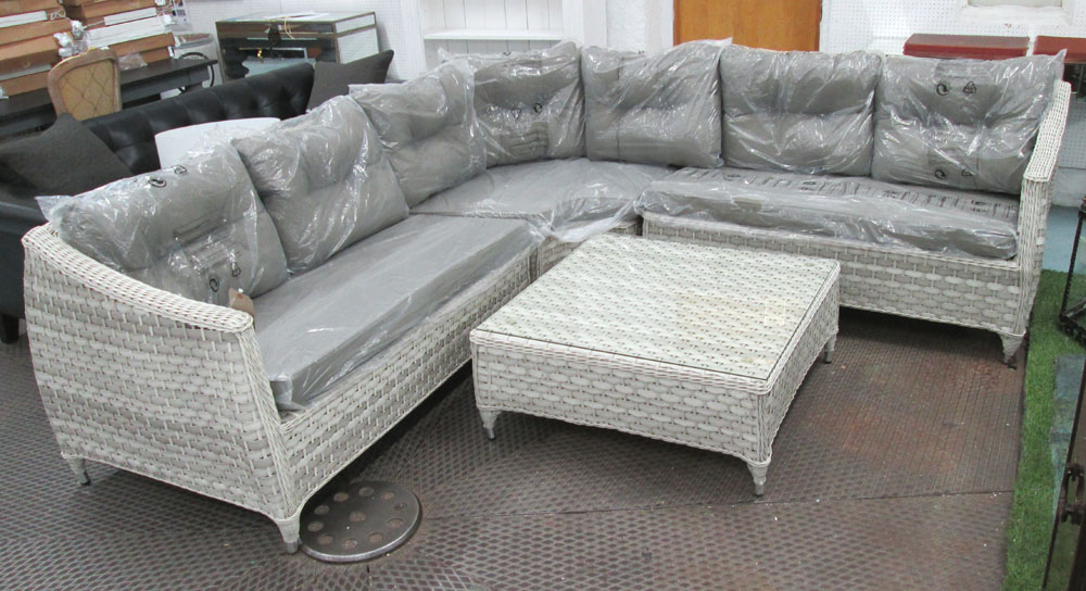 CONSERVATORY/GARDEN CORNER SOFA, in synthethic rattan and cane finish, 236cm x 236cm,