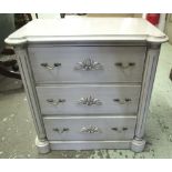BEDSIDE CHESTS, a pair, white painted of three drawers each 60cm H x 59cm x 35cm.