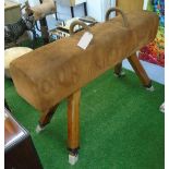 POMMEL HORSE, vintage suede with extendable splay metal supports, 157cm x 110cm H.