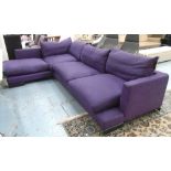 CORNER SOFA, in purple upholstery, 66cm H x 210cm  x 325cm W.