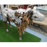 RAM MODEL, made from driftwood, with aluminium cladding to head and back, 144cm L.